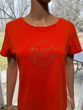 Michael Kors Bright Orange Studded MK Logo Tee, Large